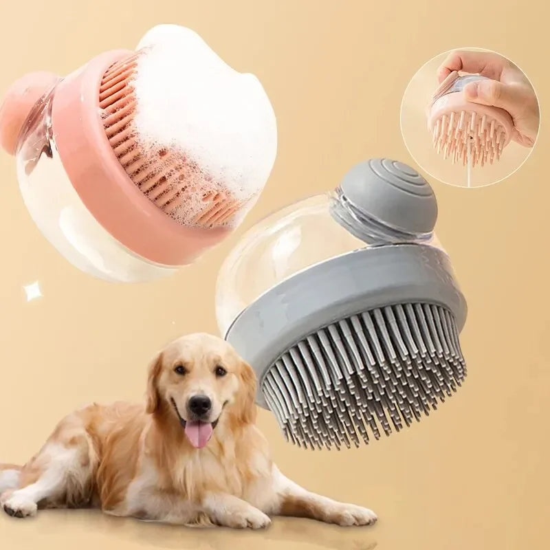 Dog Shower Brush Pet Dog Grooming Massage Bath Cleaning Brush with Shampoo Dispenser for Long Hair Dogs and Cats Shower